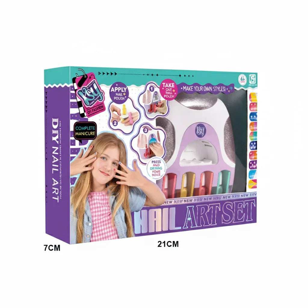 Electric nail art kit for girls with 13 accessories and light
